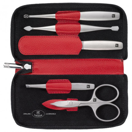 ZWILLING  Reissverschluss-Etui, Rindleder, rot, 5-tlg.  Футляр на молнии, воловья кожа, красный, 5 шт.