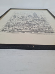 Картина винтажная в черно-белых тонах "г. Цвингенберг" O.W.Pfilze, 31 x 41 см, Германия, 1960-70гг.