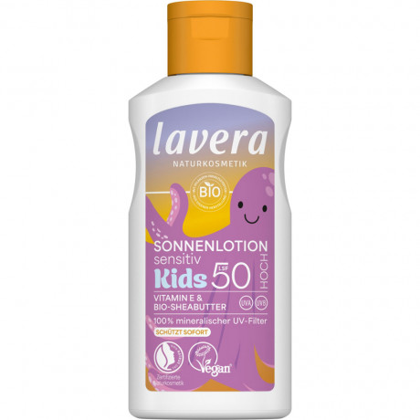LAVERA Sonnenlotion Sensitiv Kids LSF 50, 100 ml, Лавера Солнцезащитное средство SPF 50 для высокой защиты от солнца, витамин E и био-масло ши, 100 мл