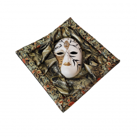 Панно винтажное "Маска" в красочной раме, текстиль / объемное декорирование, 22.5 х 22.5 см, Германия, 1960-70гг.