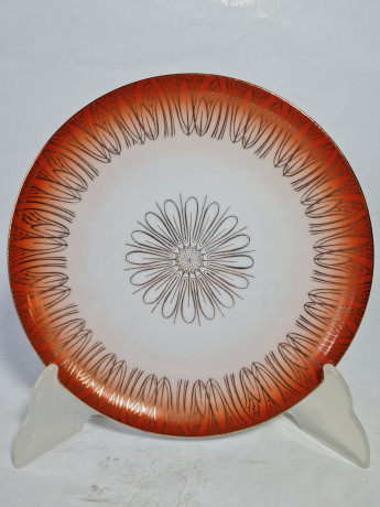 Чайное трио винтажное Hutschenreuther Arzberg Bavaria в бело-оранжевых тонах с золотым декором, фарфор, Германия, 1970-80гг.