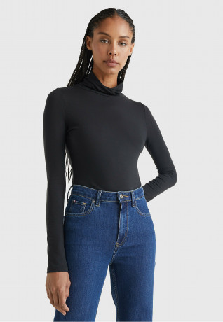 Tommy Hilfiger SLIM ROLL NECK  Long sleeved top black SLIM ROLL NECK Топ с длинными рукавами черный