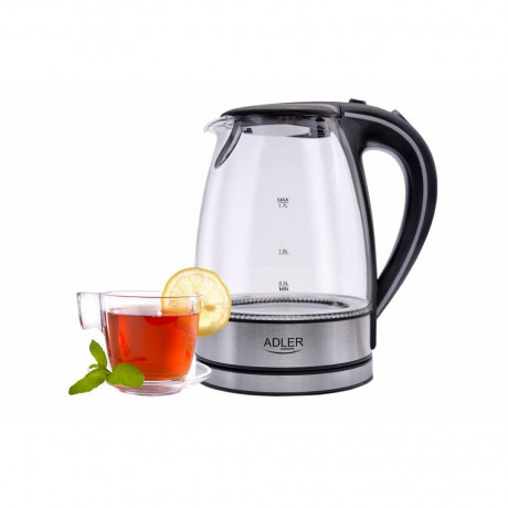 Adler Adler Wasserkocher AD 1225 Wasserkocher 1,7 L Glas Edelstahl / schwarz / transparent  Чайник Adler AD 1225 чайник 1,7 л стекло нержавеющая сталь/черный/прозрачный