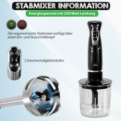 KESSMANN Schafer KESSMANN Schafer Stabmixer Set mit Purierbecher Zerkleinerer  Schneebeesen 5Tlg Edelstahl Mixer, 600,00 W, Elektrischer Smoothie Maker Handmixer Ruhrstab Milchshake Blender  Набор ручных блендеров KESSMANN Schafer с чашкой Purier, венчик-