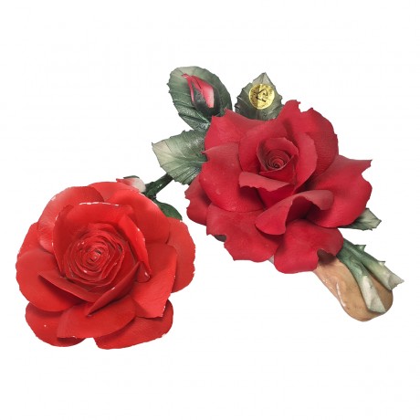 CAPODIMONTE Набор коллекционных фигурок "Алая роза с листочками и бутоном" + "Большая Алая роза ", Италия, 1960-70гг.