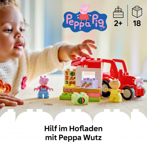 LEGO DUPLO 10468 Свинка Пеппа Конструктор Трактор и Рынок, 18 деталей, 2 фигурки, от 2 лет