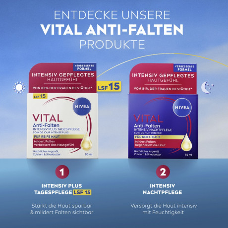 NIVEA VITAL Anti-Falten Intensiv Plus Tagespflege LSF 15, 50 ml, Нивеа Дневной крем для лица для зрелой кожи, SPF 15, против глубоких морщин, 50 мл