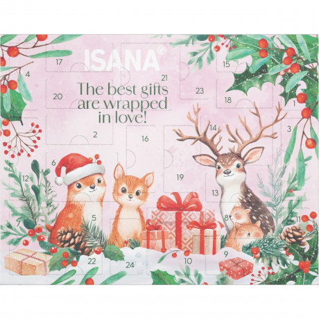 ISANA Adventskalender 2026, 24 Pflege- und Beauty-Ueberraschungen, ISANA Адвент-календарь 2026 с уходом за лицом, телом и волосами, косметикой и аксессуарами, 24 сюрприза