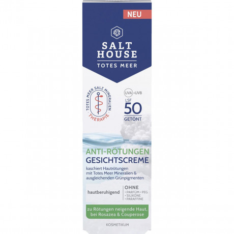 SALTHOUSE Anti-Roetungen Gesichtscreme LSF 50, 30 ml, SALTHOUSE тонированный крем Anti-Roetungen Gesichtscreme SPF 50 с зелёными пигментами, пантенолом и маслом ши против покраснений, 30 мл