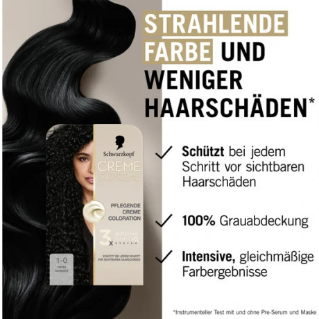 Schwarzkopf Creme Supreme Pflegende Coloration 1-0 Tiefes Schwarz, 1 St., Schwarzkopf Creme Supreme стойкая крем-краска для волос 1-0 Глубокий черный, 1 шт.