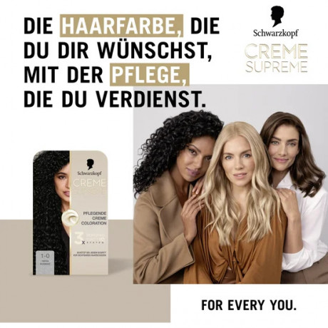Schwarzkopf Creme Supreme Pflegende Coloration 1-0 Tiefes Schwarz, 1 St., Schwarzkopf Creme Supreme стойкая крем-краска для волос 1-0 Глубокий черный, 1 шт.