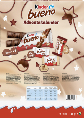 Ferrero Kinder Bueno Adventskalender 2026 181 g, Ferrero Kinder Bueno 33см х 28см Адвент-календарь 2026, 181 г, 24 сладости