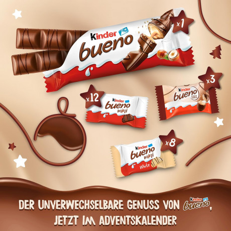 Ferrero Kinder Bueno Adventskalender 2026 181 g, Ferrero Kinder Bueno 33см х 28см Адвент-календарь 2026, 181 г, 24 сладости