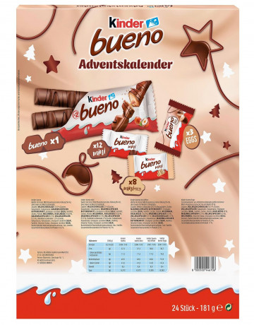 Ferrero Kinder Bueno Adventskalender 2026 181 g, Ferrero Kinder Bueno 33см х 28см Адвент-календарь 2026, 181 г, 24 сладости