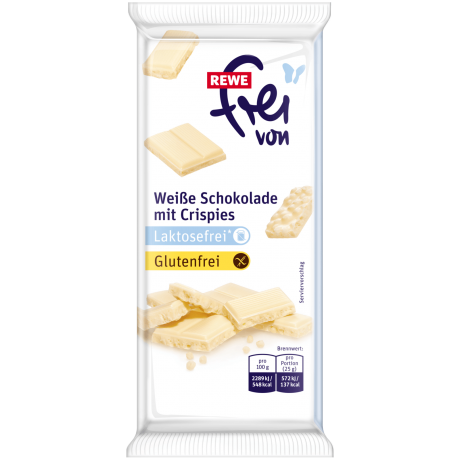 REWE Frei von Weisse Schokolade Crisp Белый шоколад с воздушным рисом 100г