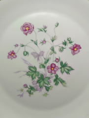 Блюдо винтажное H&amp;G Selb / Heinrich Bavaria с ручками, розовые цветы, фарфор, 29 см, Германия, 1960-70гг.