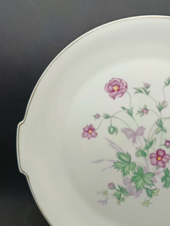 Блюдо винтажное H&G Selb / Heinrich Bavaria с ручками, розовые цветы, фарфор, 29 см, Германия, 1960-70гг.
