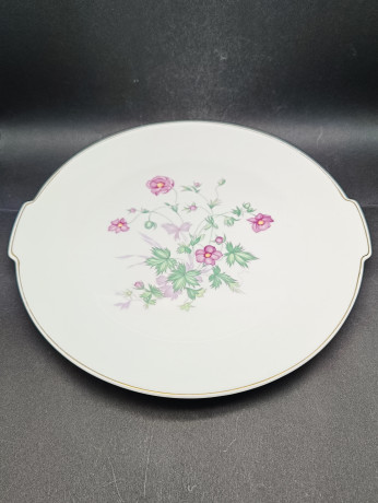 Блюдо винтажное H&G Selb / Heinrich Bavaria с ручками, розовые цветы, фарфор, 29 см, Германия, 1960-70гг.