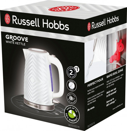 RUSSELL HOBBS RUSSELL HOBBS Wasserkocher Groove 26381-70, weiss, 1,7 l, 2.400 Watt, herausnehmbarer Kalkfilter, 1,7 l, 2400 W  RUSSELL HOBBS Чайник Groove 26381-70, белый, 1,7 л, 2400 Вт, съемный фильтр от накипи, 1,7 л, 2400 Вт