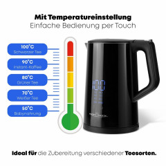 ProfiCook ProfiCook Wasserkocher PC-WKS 1243, 1,7 L Temperatureinstellung 50°-100°C, Soll  Ist Temperaturanzeige  Чайник ProfiCook PC-WKS 1243, 1,7 л, регулировка температуры 50–100°C, отображение заданной фактической температуры.