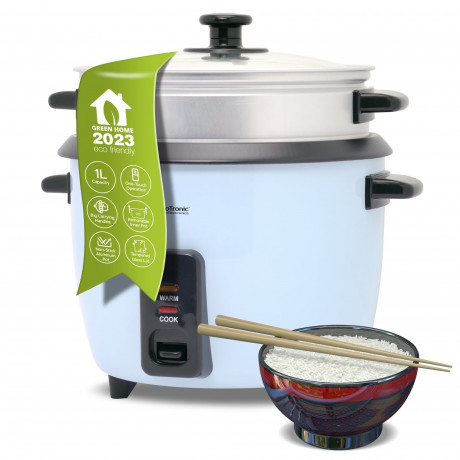 TurboTronic by Z-Line TurboTronic by Z-Line Reiskocher 1 Liter mit Dampfgareinsatz aus Edelstahl PLASTIKFREI, 400 W, mini Design Dampfgarer kleiner Reistopf Milchreis Cooker blau Рисоварка TurboTronic от Z-Line 1 литр с пароваркой из нержавеющей стали БЕЗ