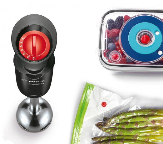 BOSCH BOSCH Stabmixer ErgoMixx MS6CB61V1, 1000 W, Vakuum-Frischhaltesystem, 12 Stufen, schwarz  Ручной блендер BOSCH ErgoMixx MS6CB61V1, 1000 Вт, вакуумная система свежести, 12 уровней, черный