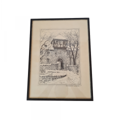 Картина винтажная в черно-белых тонах "Крепость Дильсберг" O.W.Pfilze, 31 x 41 см, Германия, 1960-70гг.