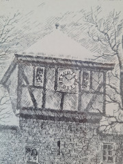 Картина винтажная в черно-белых тонах "Крепость Дильсберг" O.W.Pfilze, 31 x 41 см, Германия, 1960-70гг.