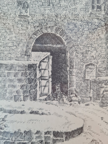 Картина винтажная в черно-белых тонах "Крепость Дильсберг" O.W.Pfilze, 31 x 41 см, Германия, 1960-70гг.