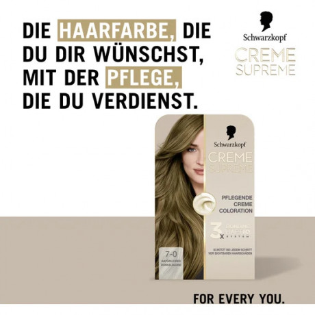 Schwarzkopf Creme Supreme Pflegende Coloration 7-0 Natuerliches Dunkelblond, 1 St., Schwarzkopf Creme Supreme стойкая крем-краска для волос 7-0 Натуральный темный блонд, 1 шт.