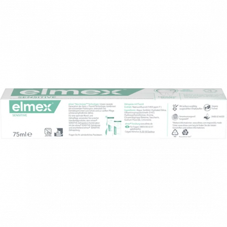 elmex Sensitive Zahnpasta 4x 75 ml Vorteilspack, Зубная паста Sensitive с аминофторидом для чувствительных зубов, 4 × 75 мл