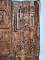 Панно винтажное &quot;Почтальон в переулке&quot;, объемное декорирование, 31 х 26 см, Германия, 1960-70гг.