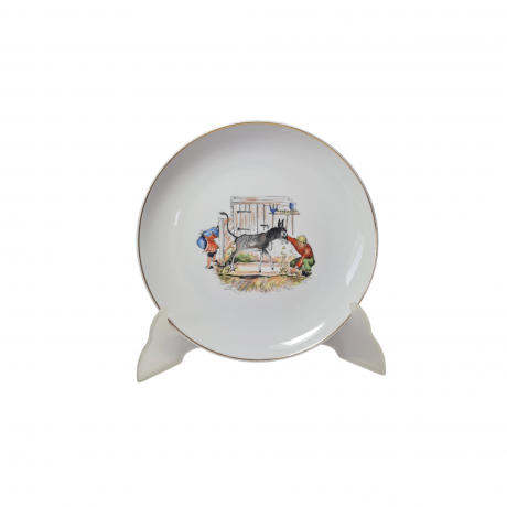 Hollohaza Hungary Детская фарфоровая тарелка "Кормление ослика", 19 x 2,5 см, Венгрия, 1960-70гг.