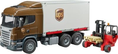 Bruder Scania R-Serie UPS Logistik-LKW m. Stap Логистический грузовик Scania R-series UPS со штабелем