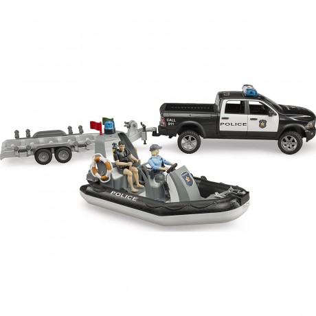 Bruder 02507 RAM 2500 Polizei Pickup mit Licht und Sound Anhanger Boot und 2 Figuren 02507 Полицейский пикап RAM 2500 со световым и звуковым прицепом