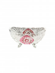 Салатница винтажная Anna Hutte на ножках, с красным декором, хрусталь, 15 х 9 см, Германия, 1970-80гг.