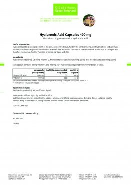 Krauterhaus Sanct Bernhardt Hyaluronic Acid Capsules 400 mg, Гиалуроновая кислота  120 капсул