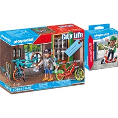 PLAYMOBIL 2er Set: 70674 Geschenkset E-Bike-Werkstatt + 70873 Hipster mit E-Roller Набор из 2 предметов: 70674 Подарочный набор для мастерской электровелосипеда + 70873 Хипстер с электросамокатом
