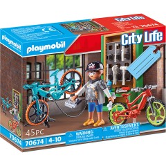 PLAYMOBIL 2er Set: 70674 Geschenkset E-Bike-Werkstatt + 70873 Hipster mit E-Roller Набор из 2 предметов: 70674 Подарочный набор для мастерской электровелосипеда + 70873 Хипстер с электросамокатом