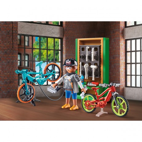 PLAYMOBIL 2er Set: 70674 Geschenkset E-Bike-Werkstatt + 70873 Hipster mit E-Roller Набор из 2 предметов: 70674 Подарочный набор для мастерской электровелосипеда + 70873 Хипстер с электросамокатом
