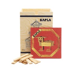 KAPLA KAPLA Holzplattchen im Holzkasten mit Tragegriffen und rotem Kunstbuch Деревянные тарелки KAPLA в деревянном ящике с ручками для переноски и красная художественная книга