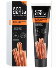 Ecodenta Aktivkohle Zahnpasta Black Cinnamon Whitening 100ml, Зубная паста с активированным углем и корицей, отбеливающая, без фтора, от налета и для свежего дыхания, 100 мл