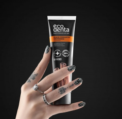 Ecodenta Aktivkohle Zahnpasta Black Cinnamon Whitening 100ml, Зубная паста с активированным углем и корицей, отбеливающая, без фтора, от налета и для свежего дыхания, 100 мл