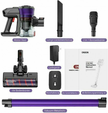 ONSON ONSON Akku-Hand-und Stielstaubsauger Zocker A10 Pro, 250,00 W, beutellos, Leerung mit einem Tastendruck, Vielseitige Bursten Беспроводной ручной пылесос ONSON Zocker A10 Pro, 250,00 Вт, ез мешка, опорожнение одним нажатием кнопки, универсальные щет
