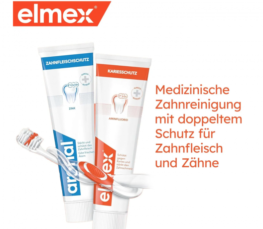 Zahnpasta aronal & elmex Mundhygiene-Set 2st (4 x 75 мл), Elmex + Aronal зубная паста набор для взрослых (Германия), 4 шт х 75 мл, двойная защита зубов и дёсен, с фтором и цинком, защита от кариеса и укрепление эмали