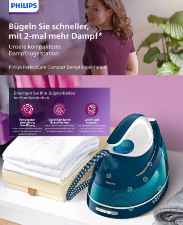 Philips Philips Dampfbugelstation OptimalTemp, Bugelstation Dampf Bugelstationen mit Dampfstation, 1500,00 ml Wassertank, 1,5L Tank abnehmbar, Dampf, Dampfbugeleisen,Dampfbugelstation Паровая гладильная станция Philips OptimalTemp, гладильная станция пар