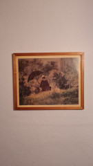 Картина винтажная Carl Spitzweg  &quot;Человек с зонтом в саду&quot;, 53 x 43 см, Германия, 1960-1970гг.