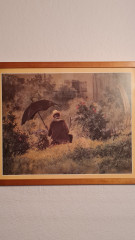 Картина винтажная Carl Spitzweg  &quot;Человек с зонтом в саду&quot;, 53 x 43 см, Германия, 1960-1970гг.