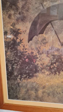 Картина винтажная Carl Spitzweg "Человек с зонтом в саду", 53 x 43 см, Германия, 1960-1970гг.