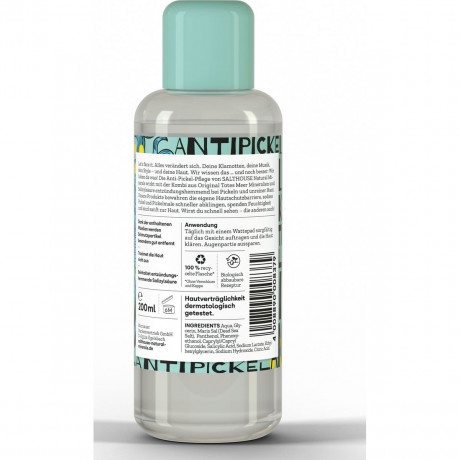 SALTHOUSE Anti Pickel Klaerendes Gesichtswasser, 200 ml, SALTHOUSE Natural Minerals очищающий тоник Anti Pickel Klaerendes Gesichtswasser с салициловой кислотой, пантенолом и минералами Мёртвого моря, 200 мл
